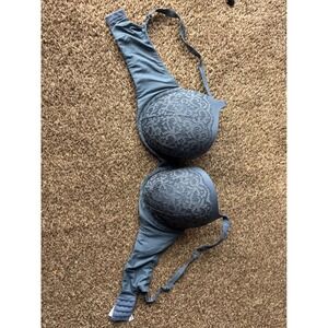 Victorias Secret Perfect Shape Bra 38D Blue Gray Lace Underwire Logo Strap